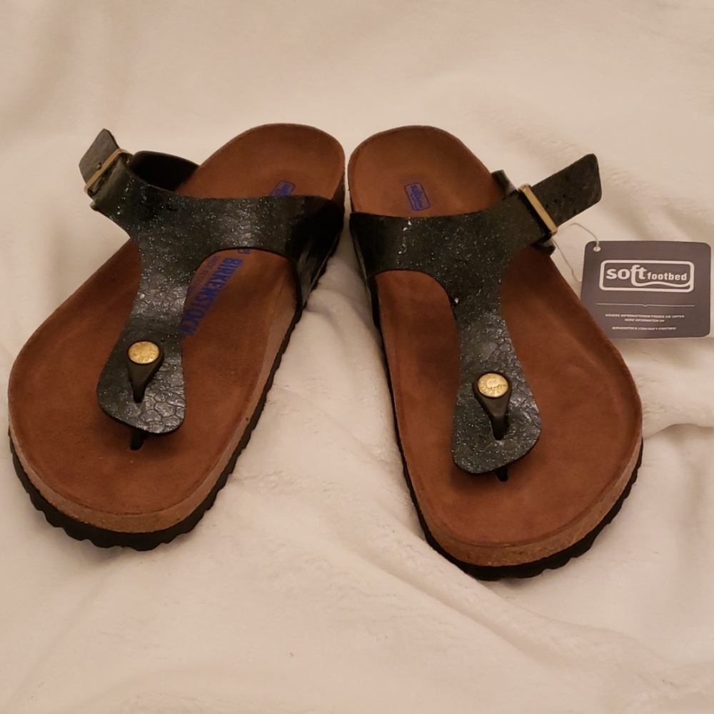 Birkenstocks Gizeh Black Glitter magic Snake